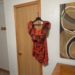 Pretty Little Thing NWT Size 12 Red w/Floral Print Corset Bodycon Dress